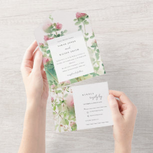 Invitation Tout En Un Soft Subtle Rose Aquarelle Floral Garden Mariage