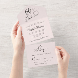 Invitation Tout En Un Soirée d'anniversaire élégante 60ème rose