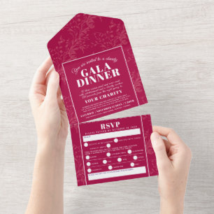 Invitation Tout En Un Soirée de gala motif rouge foncé