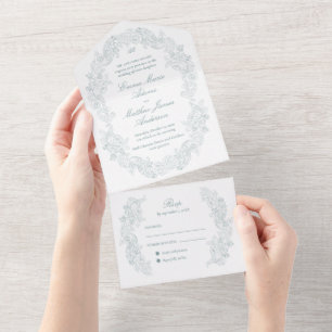 Invitation Tout En Un Sophistiqué Classic Script Dusty Blue Mariage