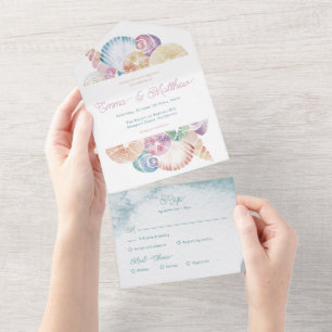 Invitation Tout En Un Sous Sea Shell Watercolor Beach Budget Mariage