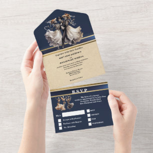 Invitation Tout En Un Squelette bleu marié marié gothique mariage