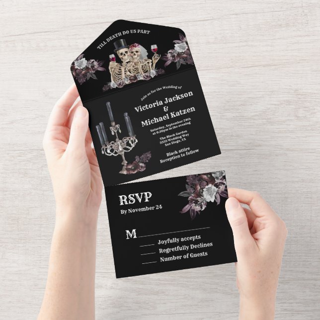 Invitation Tout En Un Squelette gothique Couple Mariage (Déchirure)