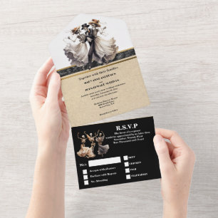 Invitation Tout En Un Squelette noir marié marié gothique mariage