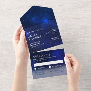 Invitation Tout En Un Starry Galaxy Blue Night Sky Mariage