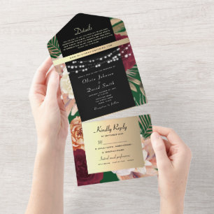 Invitation Tout En Un String Lights Gold et Black Mariage