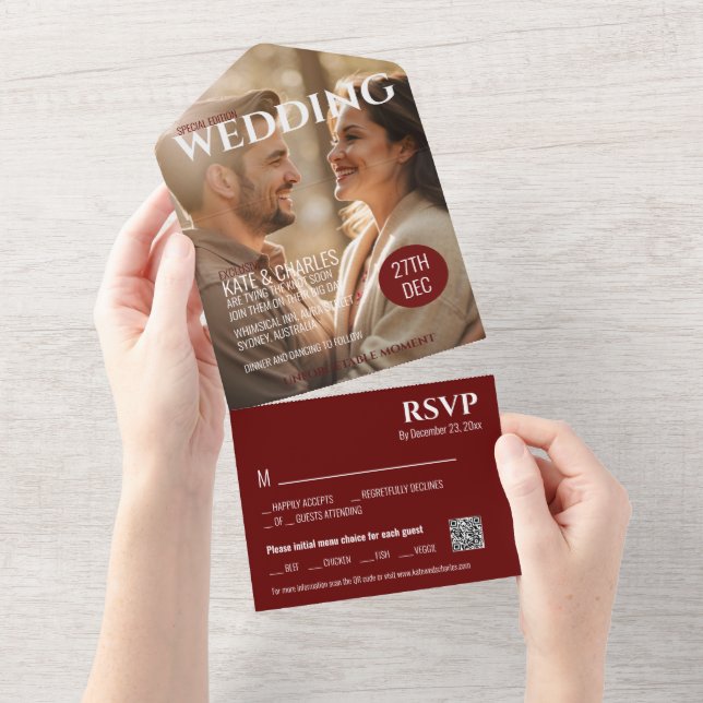 Invitation Tout En Un Style de magazine personnalisé unique (Déchirure)