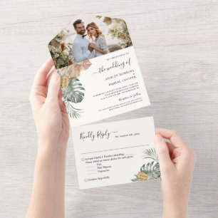 Invitation Tout En Un Summer Tropical Palm Feuille Photo Mariage