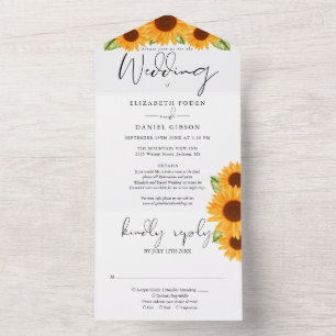 Invitation Tout En Un Sunflower Floral Élégant Mariage Script