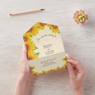 Invitation Tout En Un Sunflower Jaune Orange Tout en un mariage Inviter