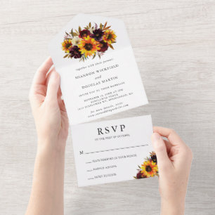 Invitation Tout En Un Sunflower Rustique Automne Floral Mariage élégant