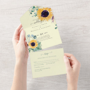 Invitation Tout En Un Sunflowers Eucalyptus Mariage de verdure