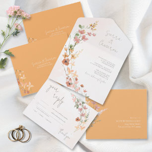 Invitation Tout En Un Sunny Fleur sauvage Mariage Peach ID1023