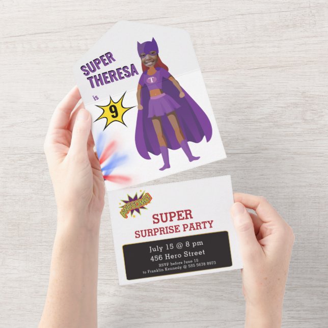 Invitation Tout En Un Superhero Ultimate Girl Anniversaire (Déchirure)