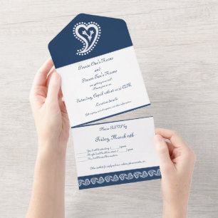Invitation Tout En Un Sweet Paisley Hearts in Navy