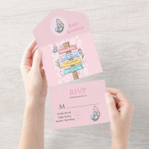 Invitation Tout En Un Symbole floral Beurre mou Baby shower rose