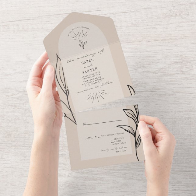 Invitation Tout En Un Tan Arch Wedding RSVP (Déchirure)