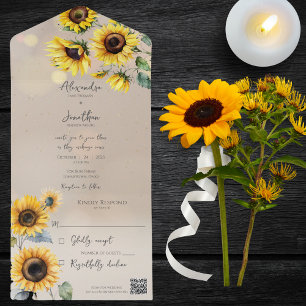 Invitation Tout En Un Taupe de tournesol avec effets légers Code QR
