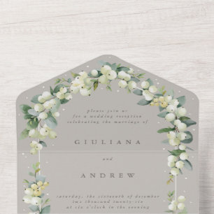 Invitation Tout En Un Taupe Snowberry+Eucalyptus Réception de mariage un
