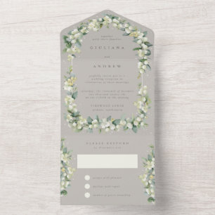 Invitation Tout En Un Taupe Snowberry+Eucalyptus Réception de mariage un