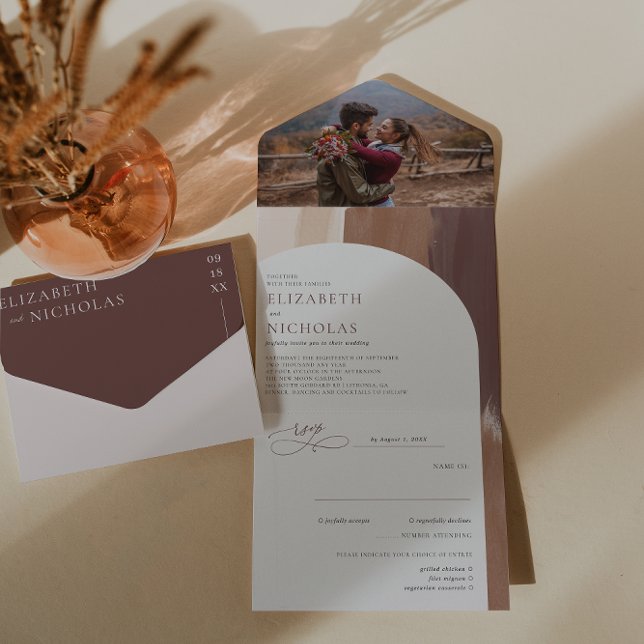 Invitation Tout En Un Terra Cotta épicée moderne | Mariage Boho (Créateur téléchargé)