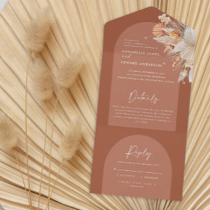 Invitation Tout En Un terracotta bohème pampas herbe mariage tout en