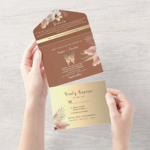 Invitation Tout En Un Terracotta Bohemian Pampas Grass Mariage