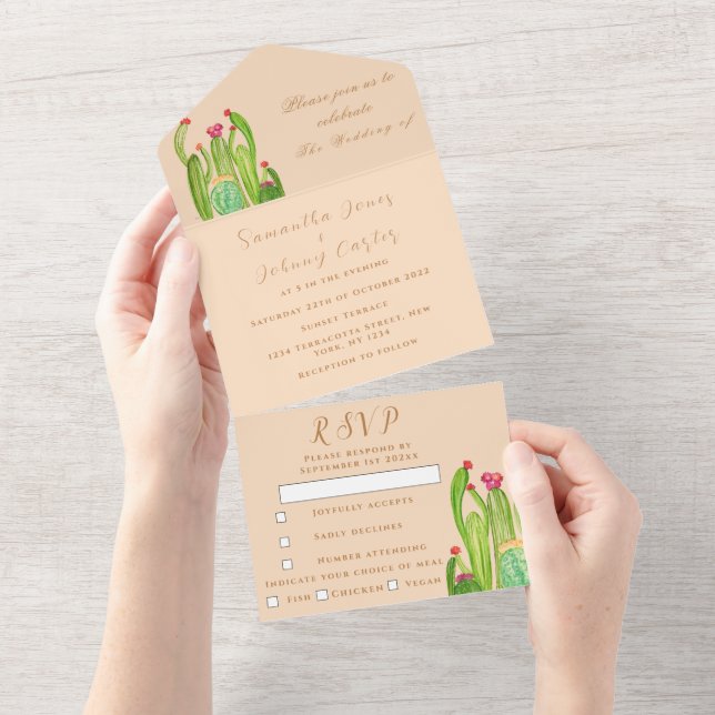 Invitation Tout En Un Terracotta Cactus Désert Mexique Arizona Mariage (Déchirure)