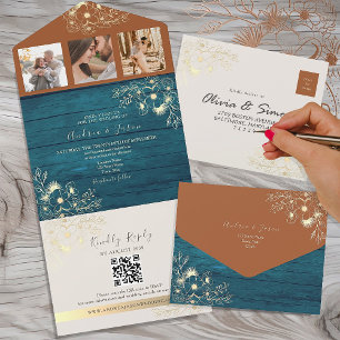 Invitation Tout En Un Terracotta et Mariage Turquoise