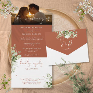Invitation Tout En Un Terracotta Floral Greenery Mariage Photo