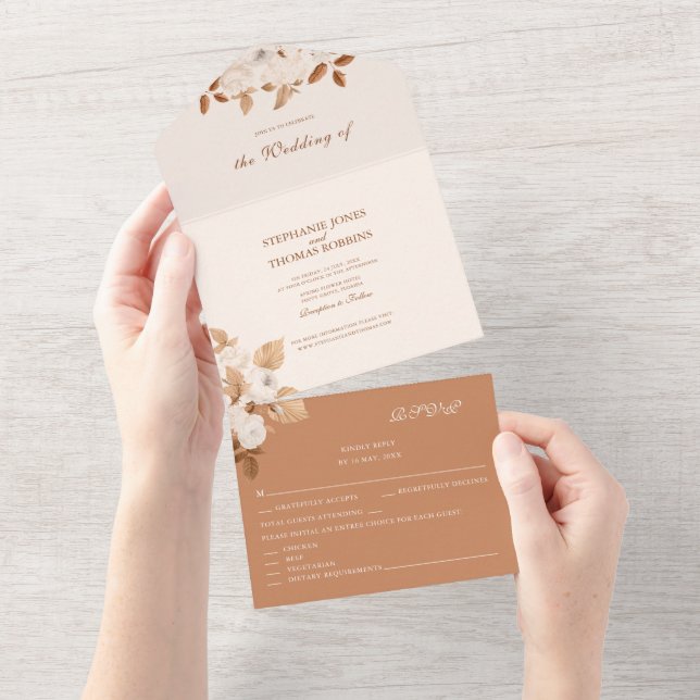 Invitation Tout En Un Terracotta Floral tout en un mariage Inviter (Déchirure)