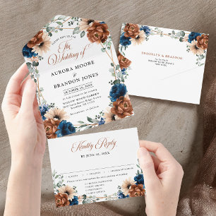 Invitation Tout En Un Terracotta Marine Bleu Vert Mariage géométrique Al