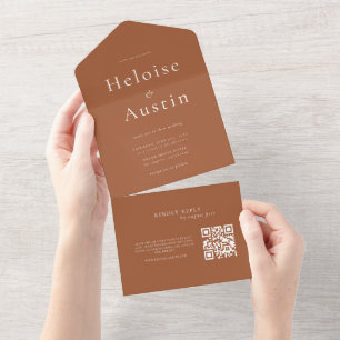 Invitation Tout En Un Terracotta Minimaliste QR Code Toute invitation en