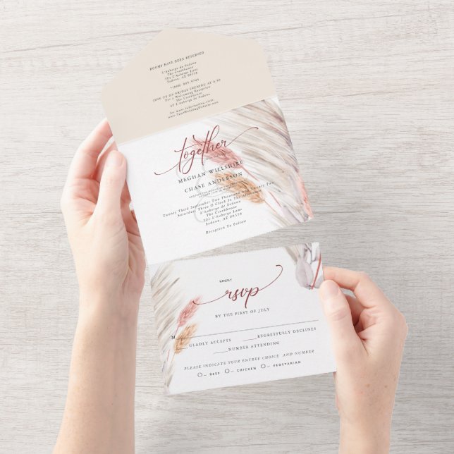 Invitation Tout En Un Terracotta Pampas Grass Mariage (Déchirure)