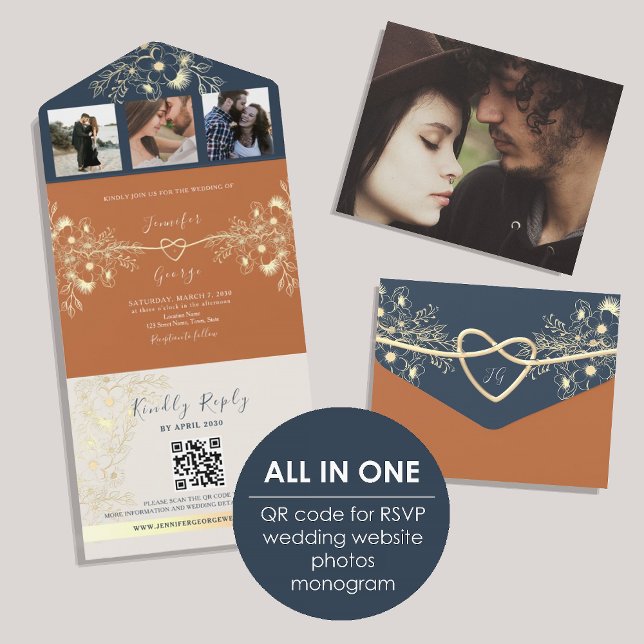 Invitation Tout En Un Terracotta Photos QR Code Mariage (Créateur téléchargé)