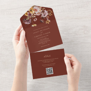 Invitation Tout En Un Terracotta Rustic Fall Floral Mariage QR