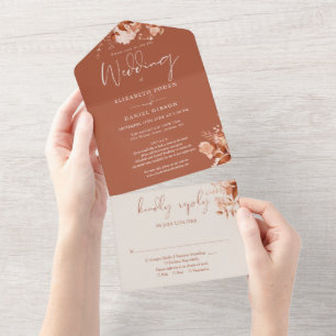 Invitation Tout En Un Terracotta Rustic Floral Détails Mariage de automn