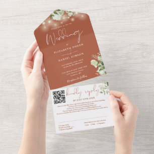 Invitation Tout En Un Terracotta Verdure Éclairage à cordes QR Code Mari