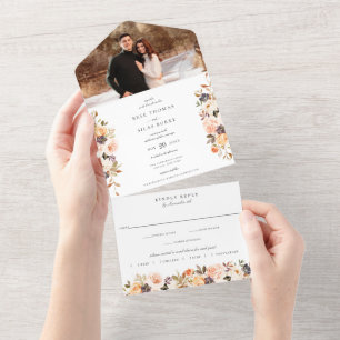 Invitation Tout En Un Terre Automne Floral Terracotta Mariage