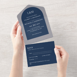 Invitation Tout En Un Texte monochrome bleu moderne uniquement Mariage