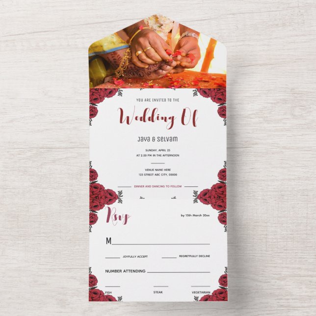 Invitation Tout En Un Thème Floral du Rose Mariage indien (À l'intérieur)