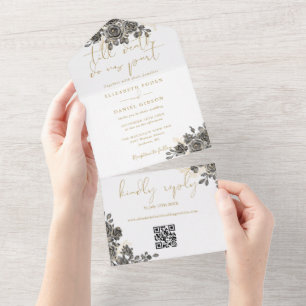 Invitation Tout En Un Till Death Gold Rose gothique QR Code Mariage
