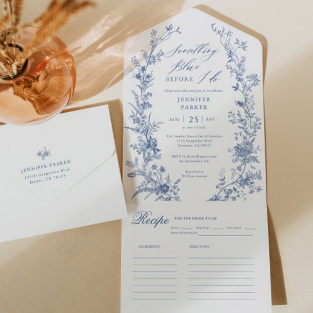 Invitation Tout En Un Toile Quelque chose Fête des mariées bleue (Créateur téléchargé)