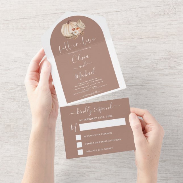 Invitation Tout En Un Tomber dans l'amour Citrouilles Mariages Boho Terr (Déchirure)