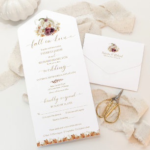 Invitation Tout En Un Tombez Amoureux de la Citrouille Blanche Florale M