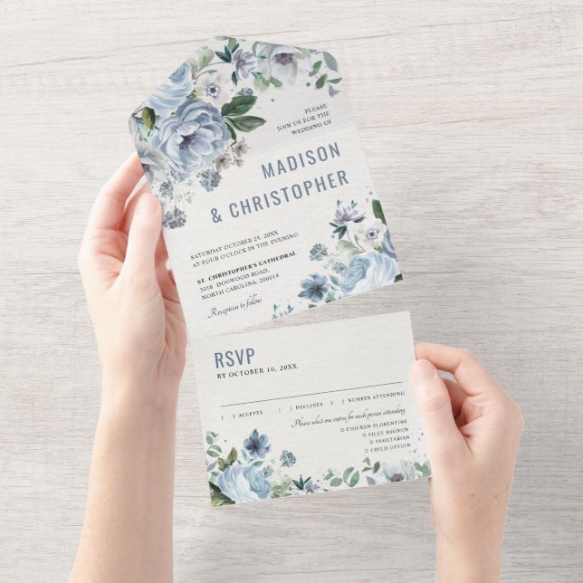 Invitation Tout En Un Tons de gris bleu foncé hiver Mariage rustique (Déchirure)