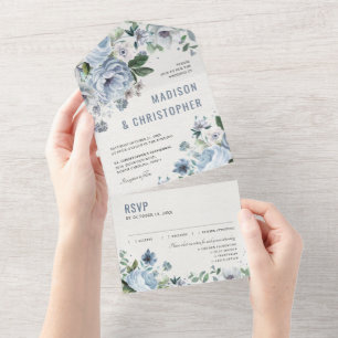 Invitation Tout En Un Tons de gris bleu foncé hiver Mariage rustique