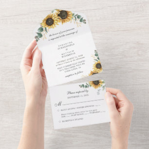 Invitation Tout En Un Tournesol Eucalyptus Mariage botanique