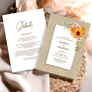 Invitation Tout en un tournesol Floral Mariage Burlap