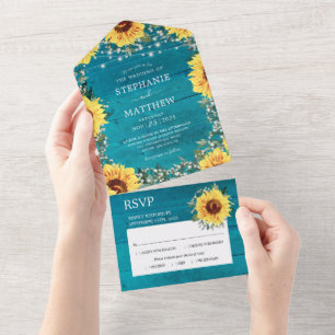 Invitation Tout En Un Tournesol Rustique Babys Respirer Frontière Aqua M
